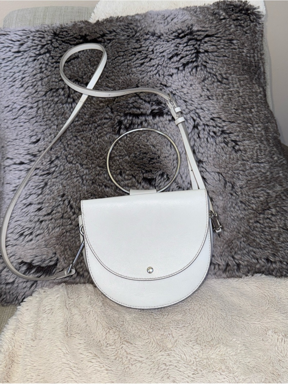 Theory White Ring-Handle Crossbody Bag - Minimal Women's Shoulder Bag